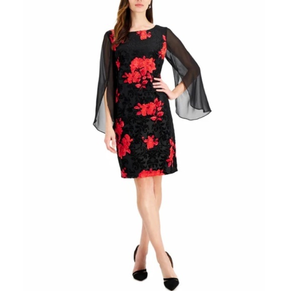 Connected Apparel Velvet Floral Bell Sleeve Mini Dress 14 Whimsigoth Witchy Boho - Picture 1 of 9